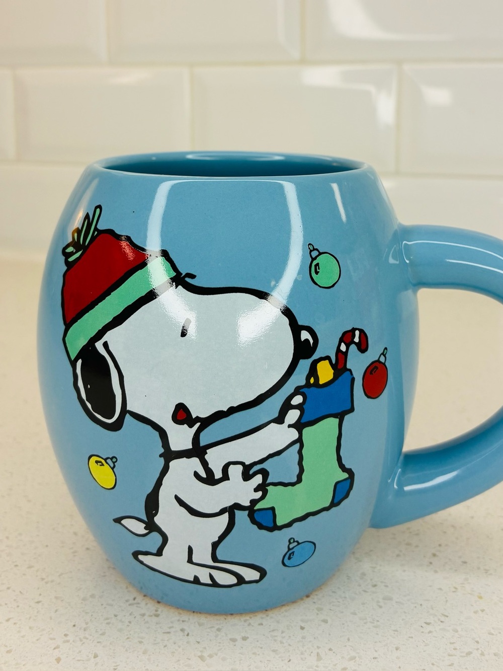 Peanuts Coffee Mug, Cup, Snoopy Woodstock Blue Mug “I Love The Holidays Season”